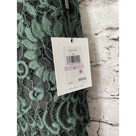 Calvin Klein Green Lace Popover Sheath Holiday Cocktail Formal Party Dress 6 - Picture 3 of 6